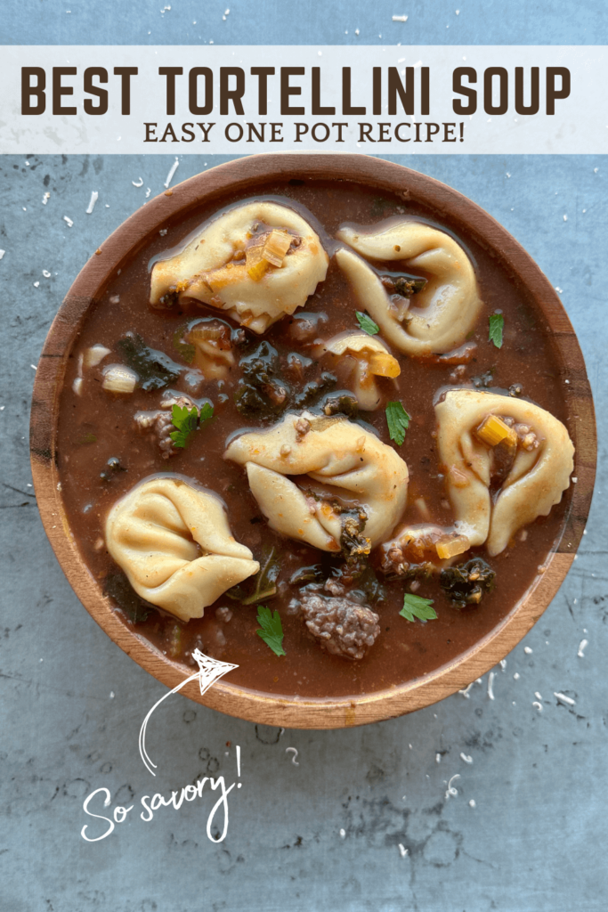 Pinterest Pin image for tortellini soup