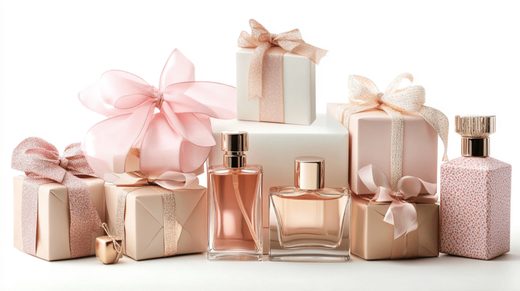 Photo of perfume bottles and gifts