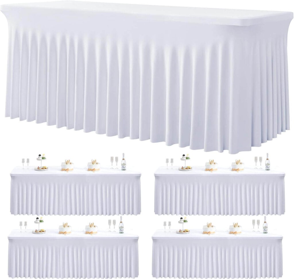 White Spandex Tablecloths for 6 Foot Rectangle Tables