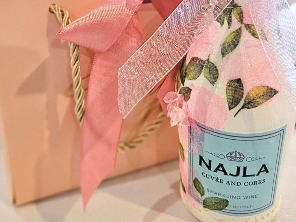 Close up photo of decorated wine bottle