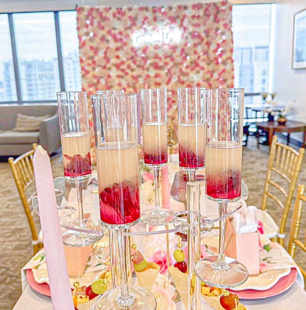 photo of rosé lemon drop martini in a wine flute for brunch party