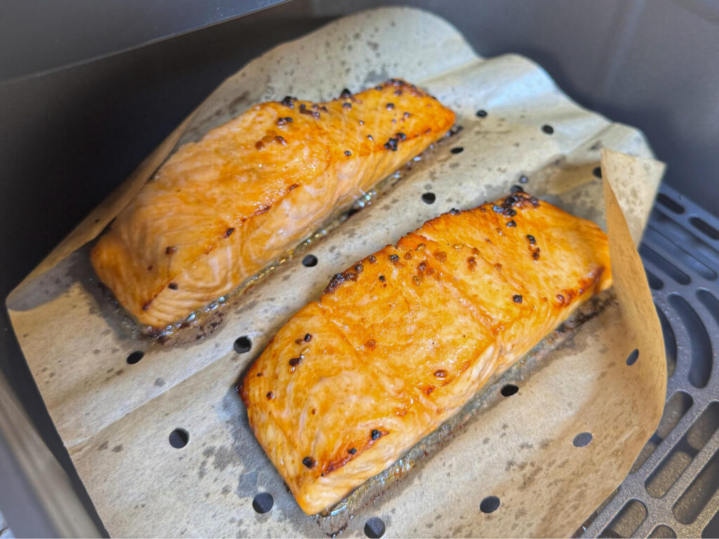 Cooked. Teriyaki Salmon in the air fryer