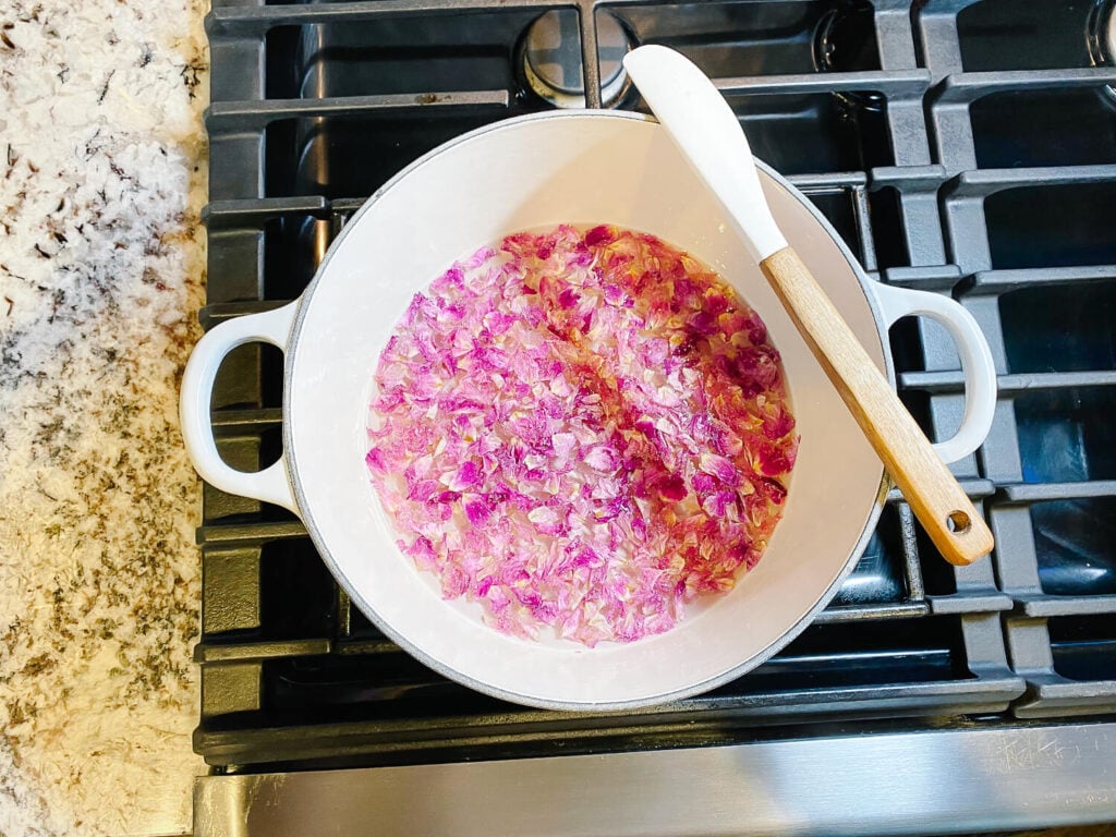 photo of rose petals in sugar water