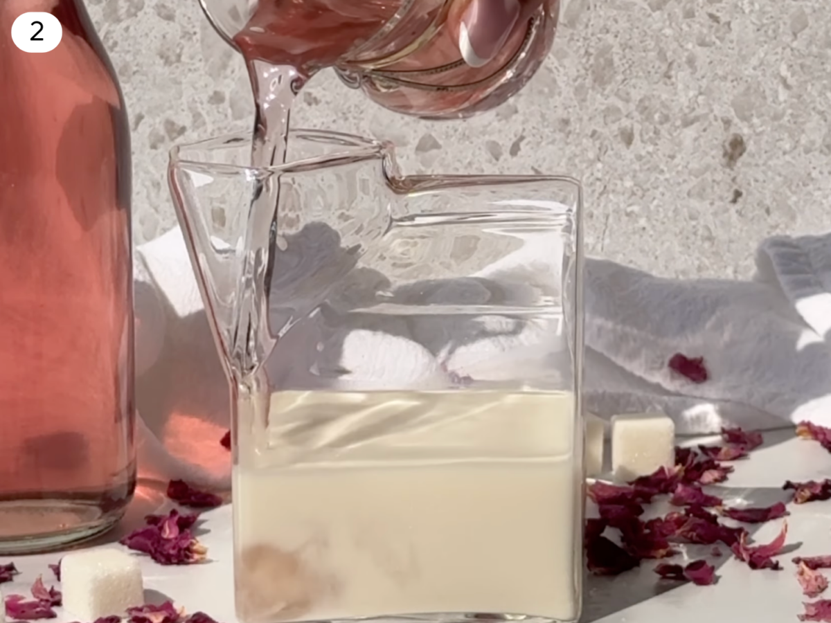 step 2 photo of rose syrup into oatmilk