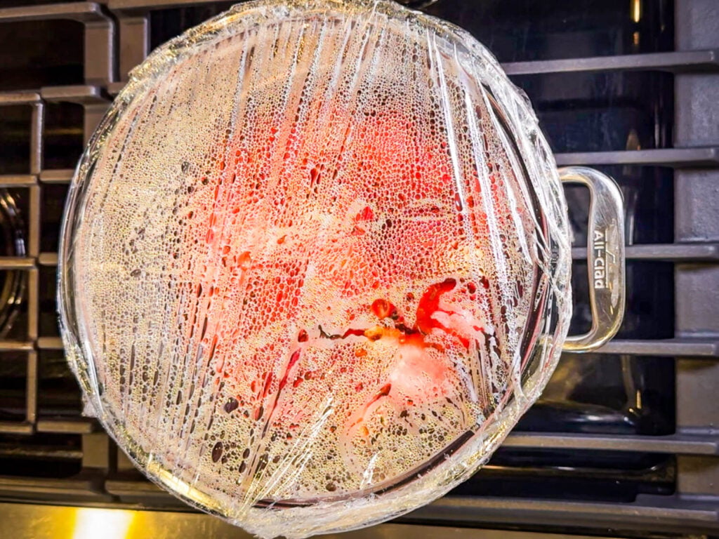 strawberry syrup in a double boiler