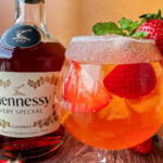 Close up photo of a Strawberry Hennessy Margarita