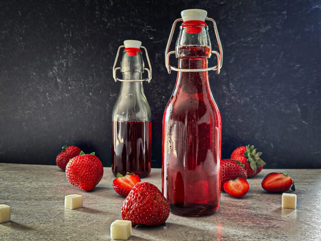 bottles of strawberry syrup