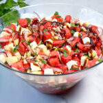 photo of watermelon feta salad in a glass bowl