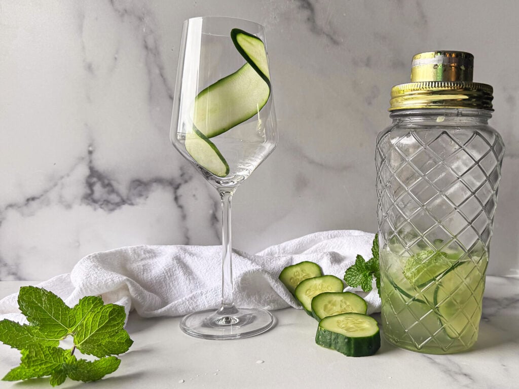 photo of spritz with ingredients and cocktail shaker