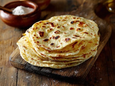 photo of cooked flour tortillas stacked on top of each other