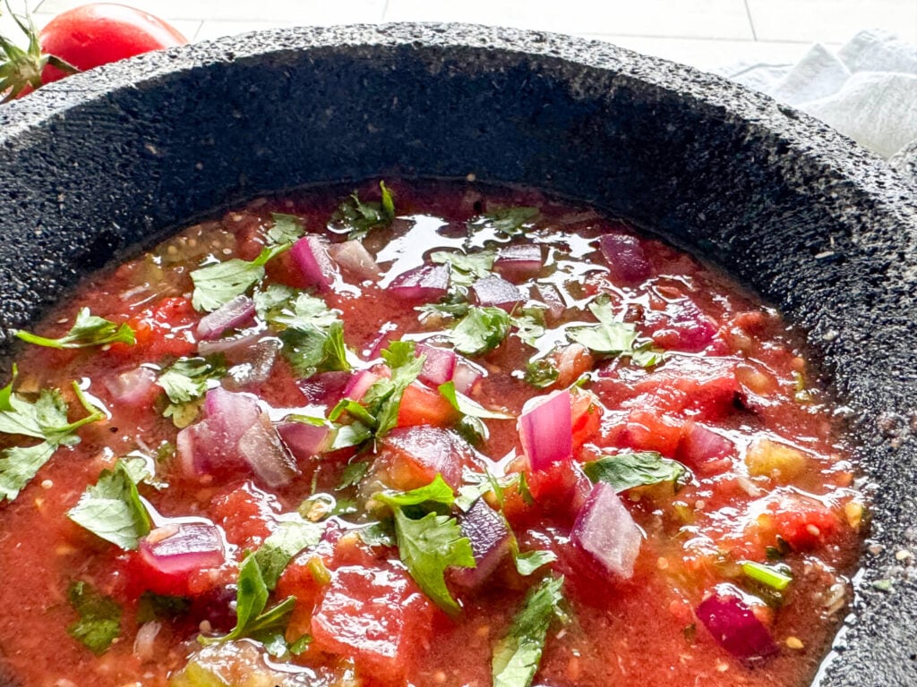 Close up photo of salsa recipe in a bowl