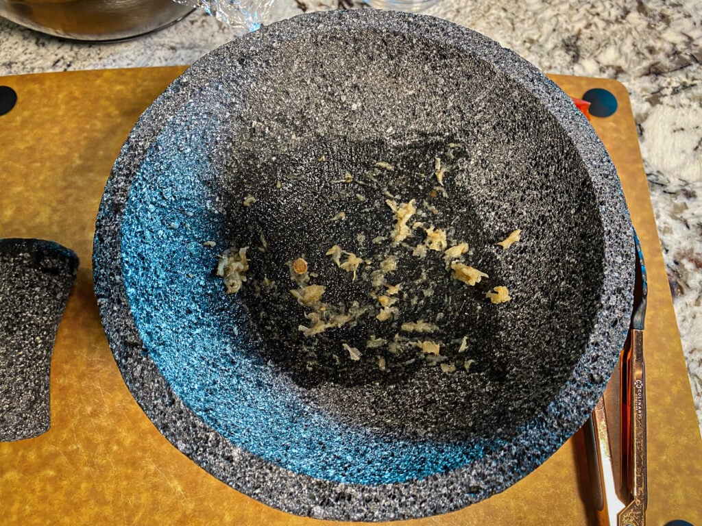 photo of garlic in mortar