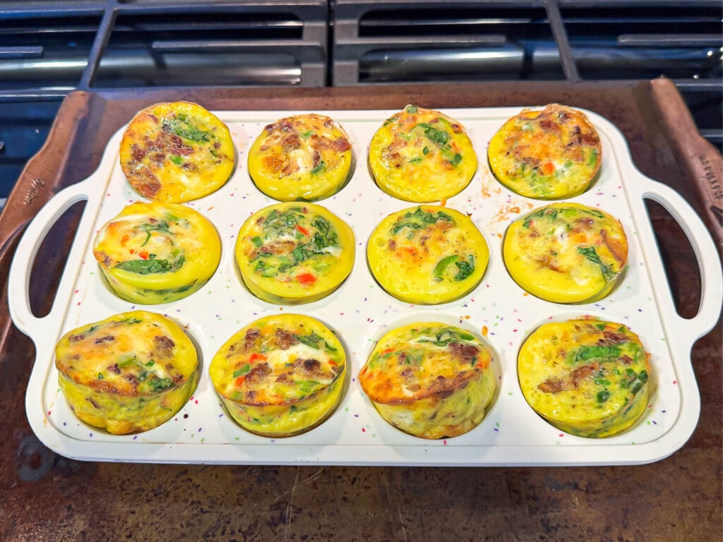 egg bites that are cooked on a pan