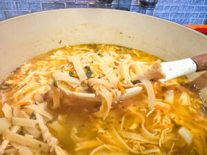 Close up photo of chicken noodle soup