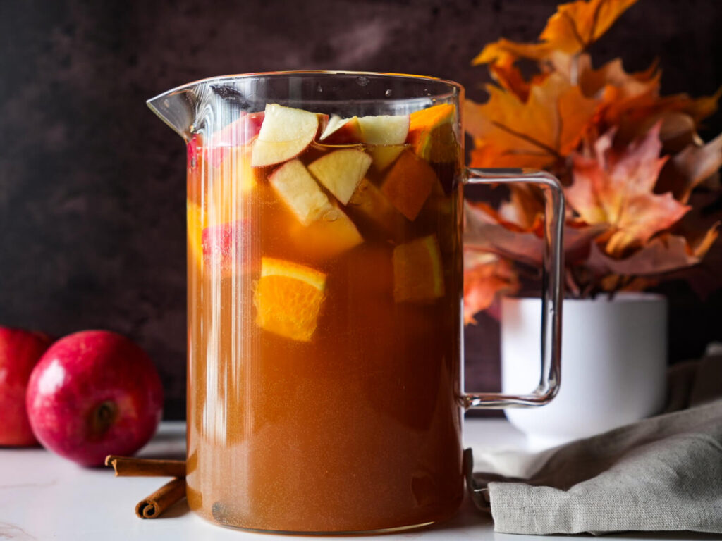 pitcher of apple cider sangria