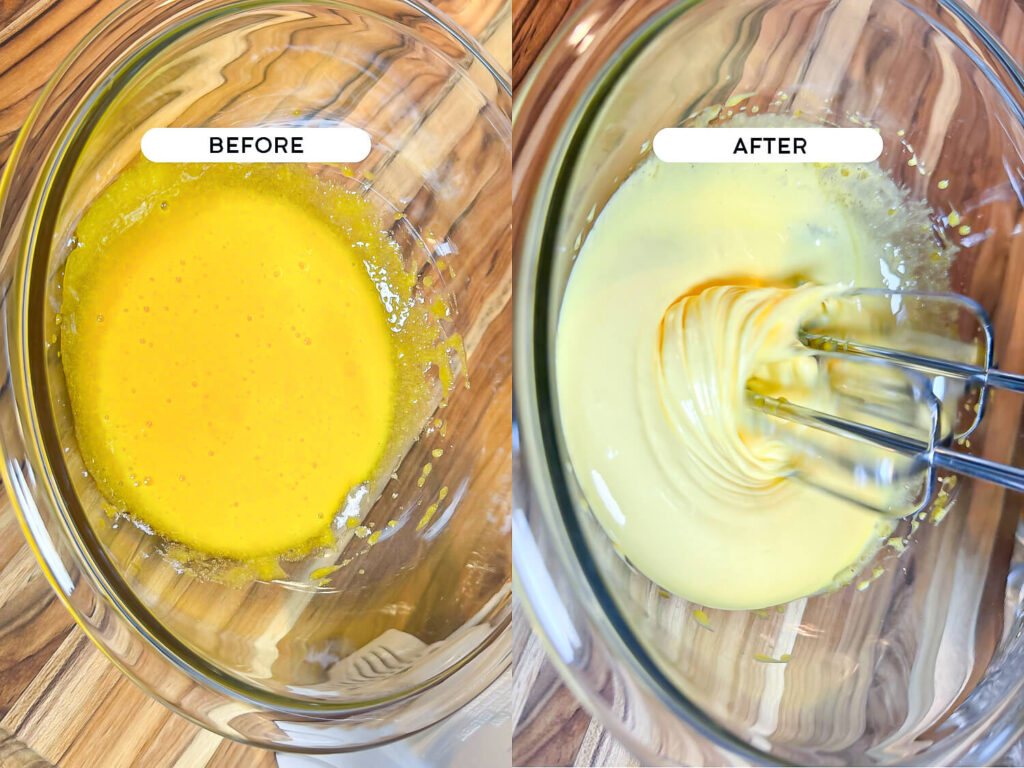 before and after egg sugar mixture