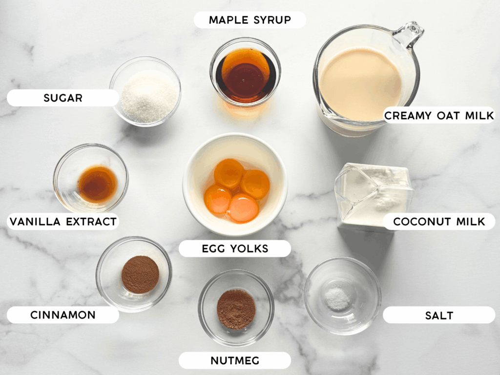 photo of ingredients needed to dairy-free eggnog