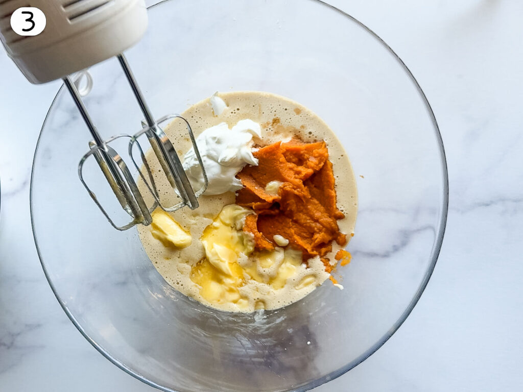 mixed ingredients for pumpkin bread