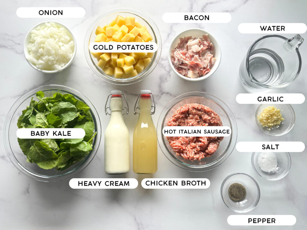 photo of ingredients needed to make Zuppa Toscana Soup, the Olive Garden Copcat recipe