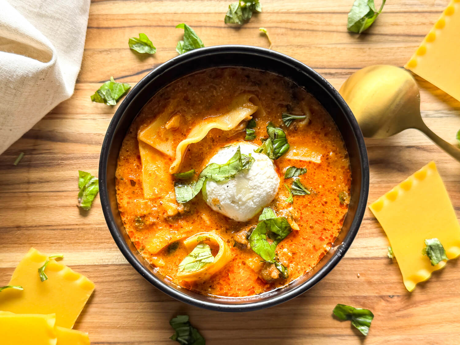 overhead photo of lasagna soup