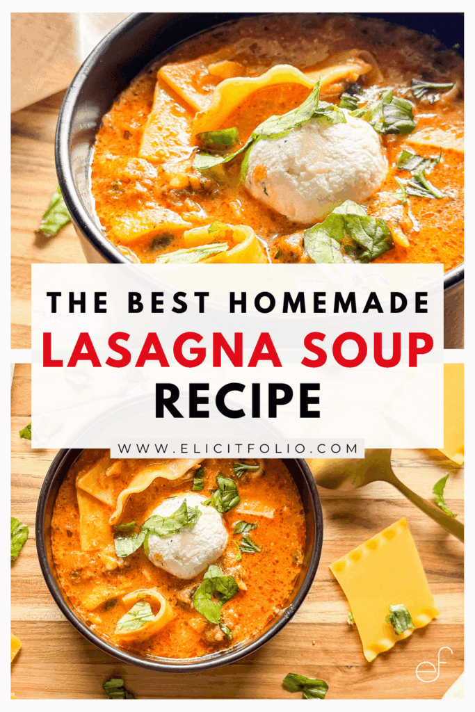 a pinterest pin for lasagna soup