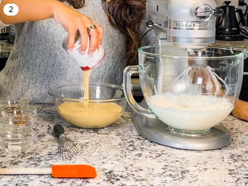 mixing ingredients into a bowl to flavor ice cream
