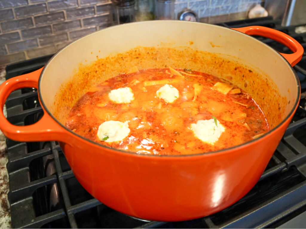 photo of cooked lasagna soup with ricotta cheese