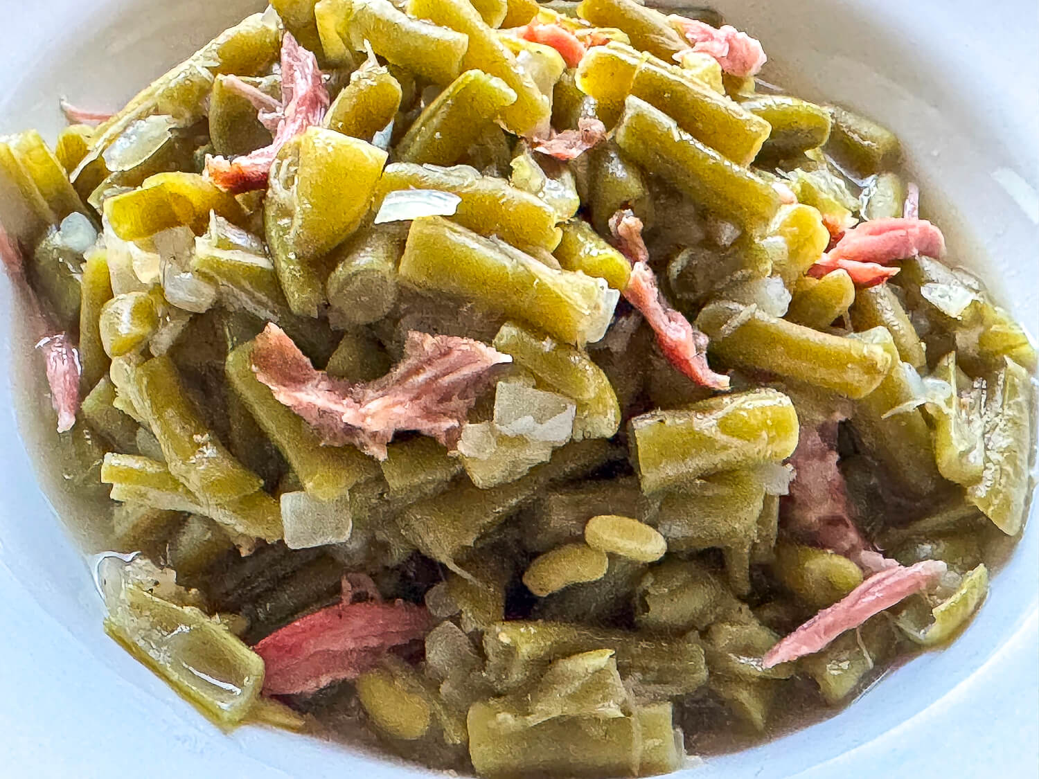 Close up photo of Southern Green Beans with meat