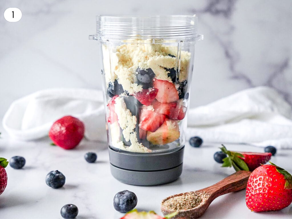 Photo of ingredients in a blender container before being blended