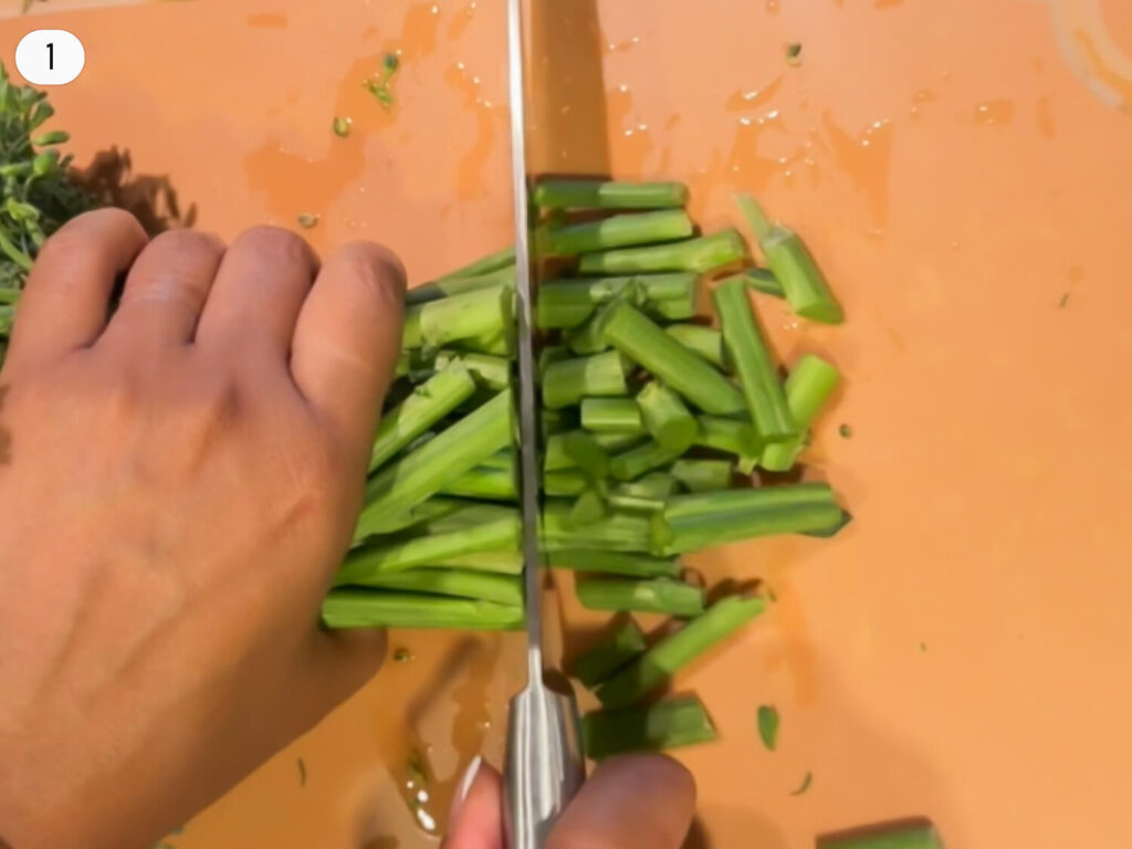 progress photo 1 of chopping the ends off of Broccolini
