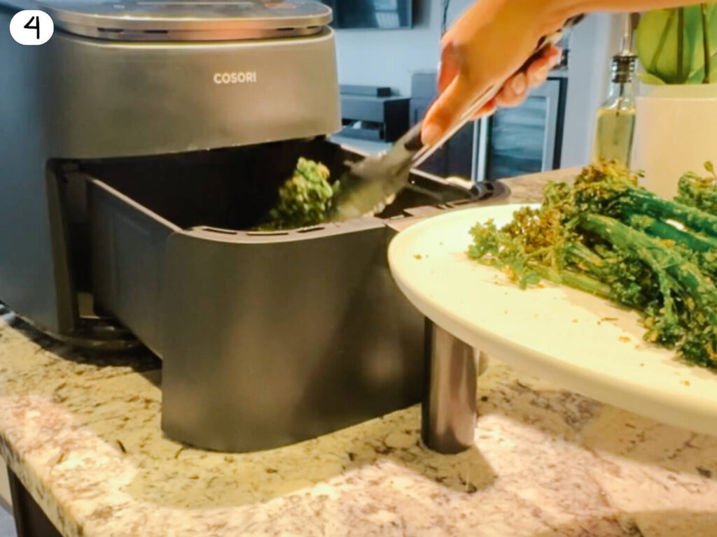 progress photo 4 of pulling Broccolini out of the air fryer