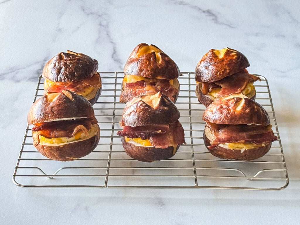 breakfast sandwiches made out of pretzel buns