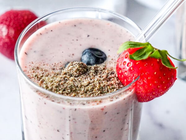 close up photo of a Strawberry Blueberry Smoothie