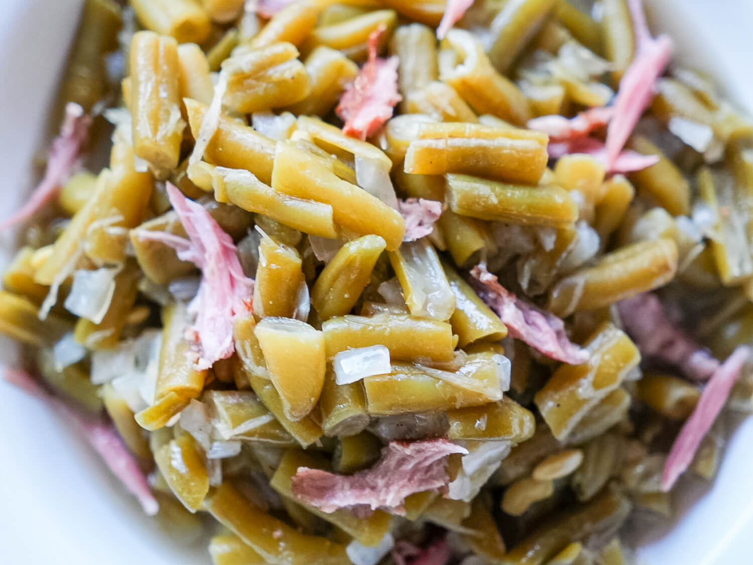 Close up photo of Southern Green Beans with meat