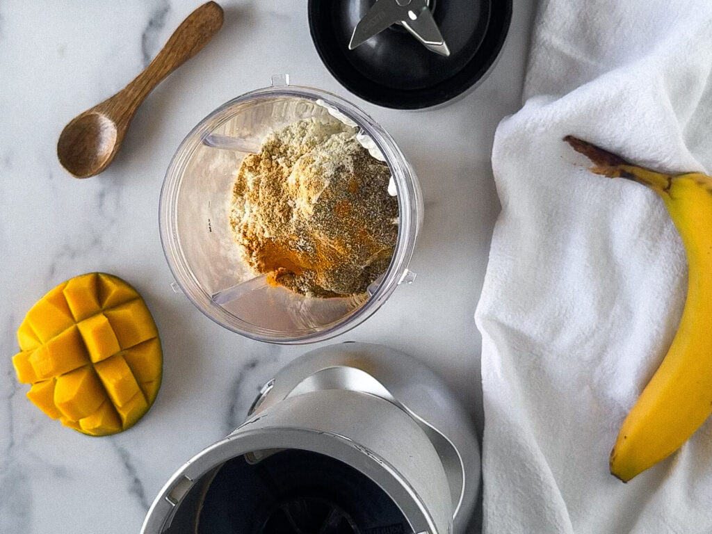 Overhead photo of ingredients in the blender cup