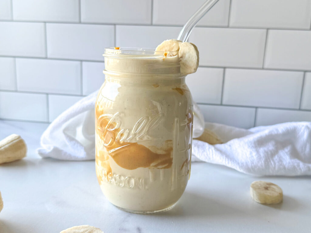 side view of peanut butter smoothie