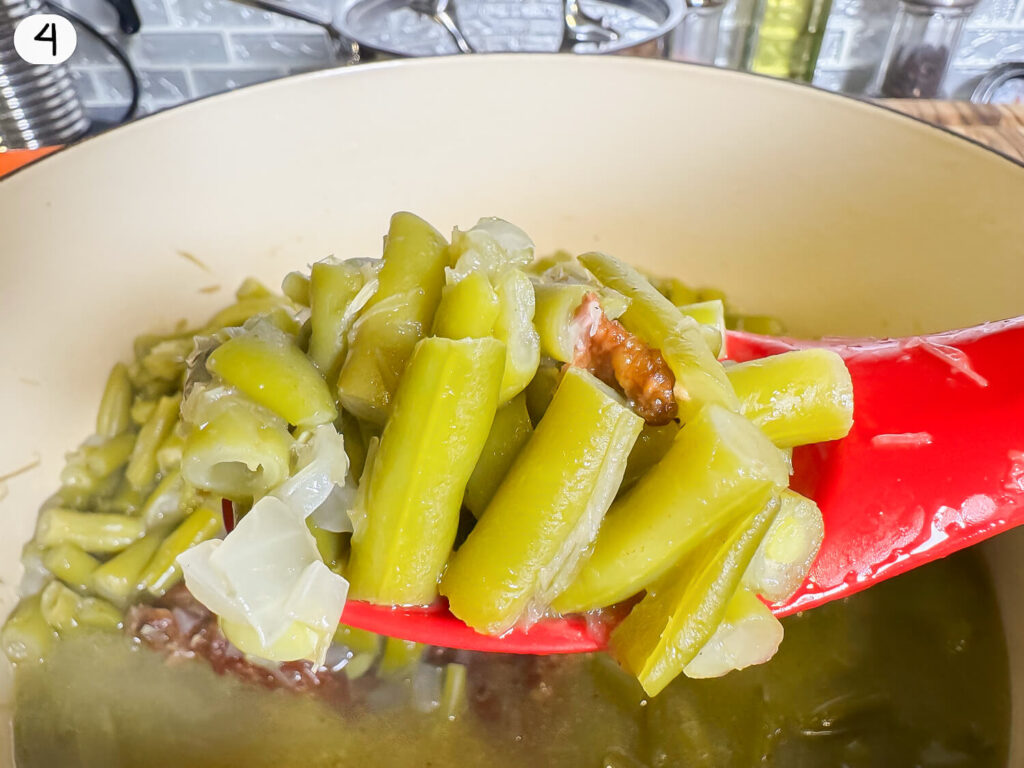 Close up photo of Southern Green Beans in a spoon