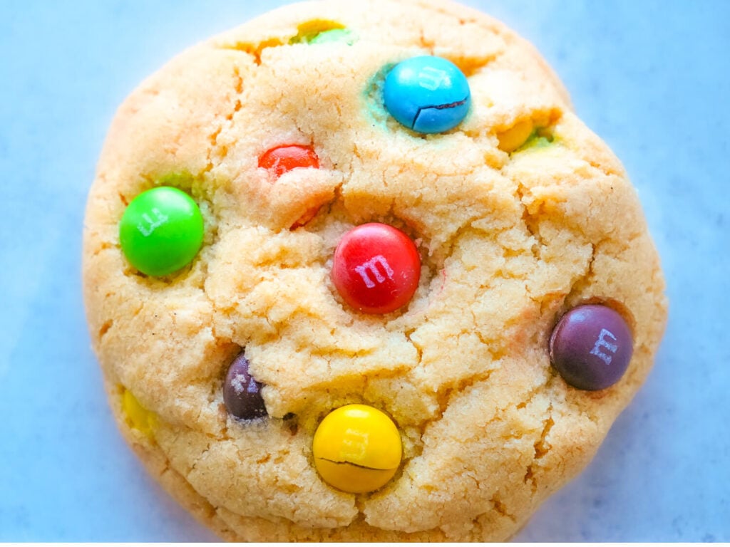 Close up photo of one M&M Cookie