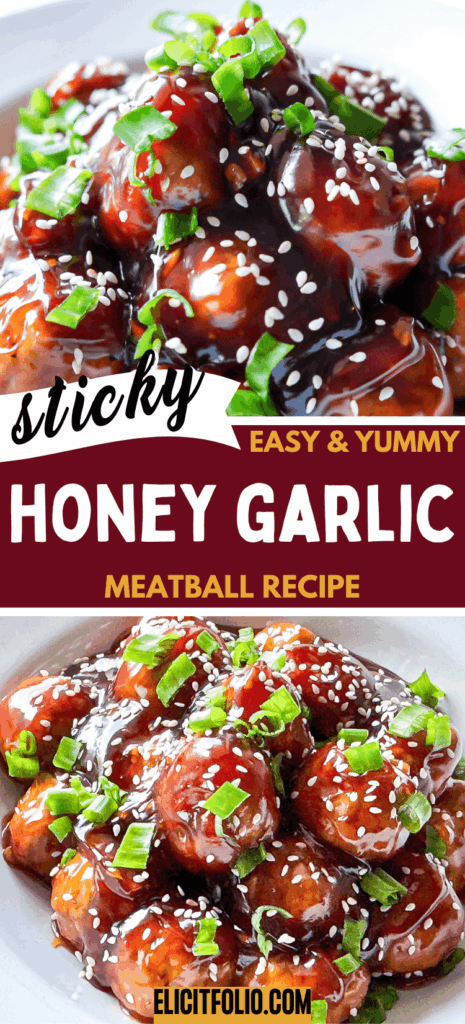 HONEY GARLIC MEATBALL PINTEREST PIN BY ELICIT FOLIO