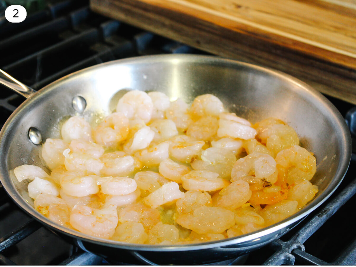 Step 2 photo of shrimp in a pan