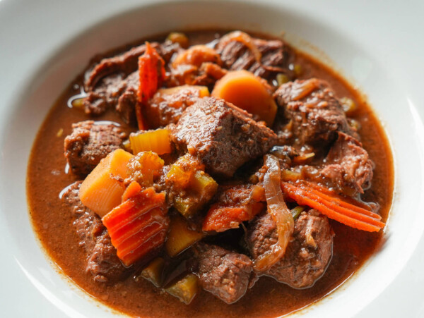 photo of Slow Cooker Beef Stew in a white bowl