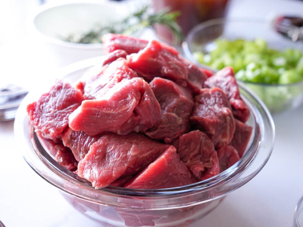 photo of cut beef chuck before cooking
