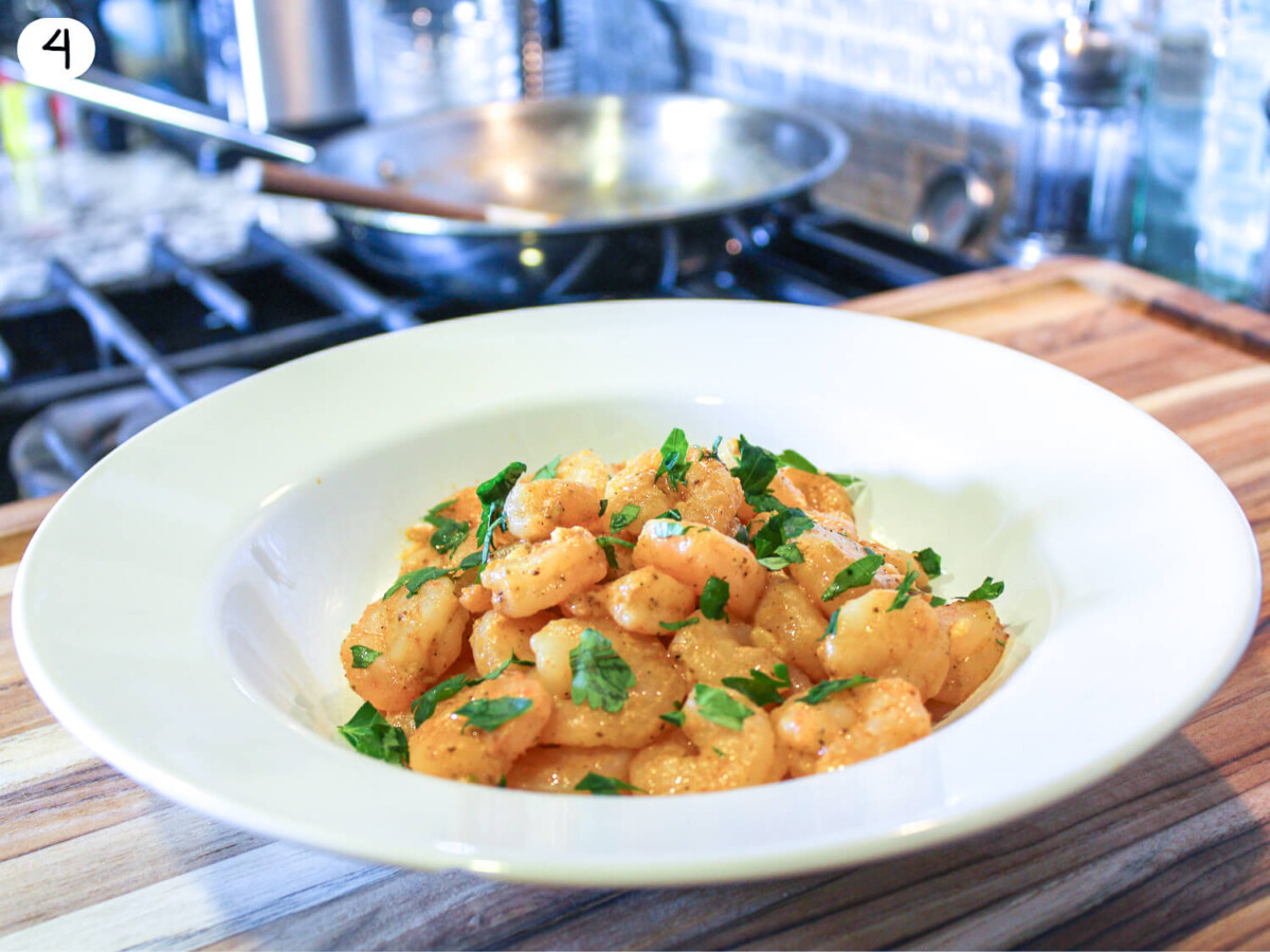 step 4 photo of cooked pan seared shrimp
