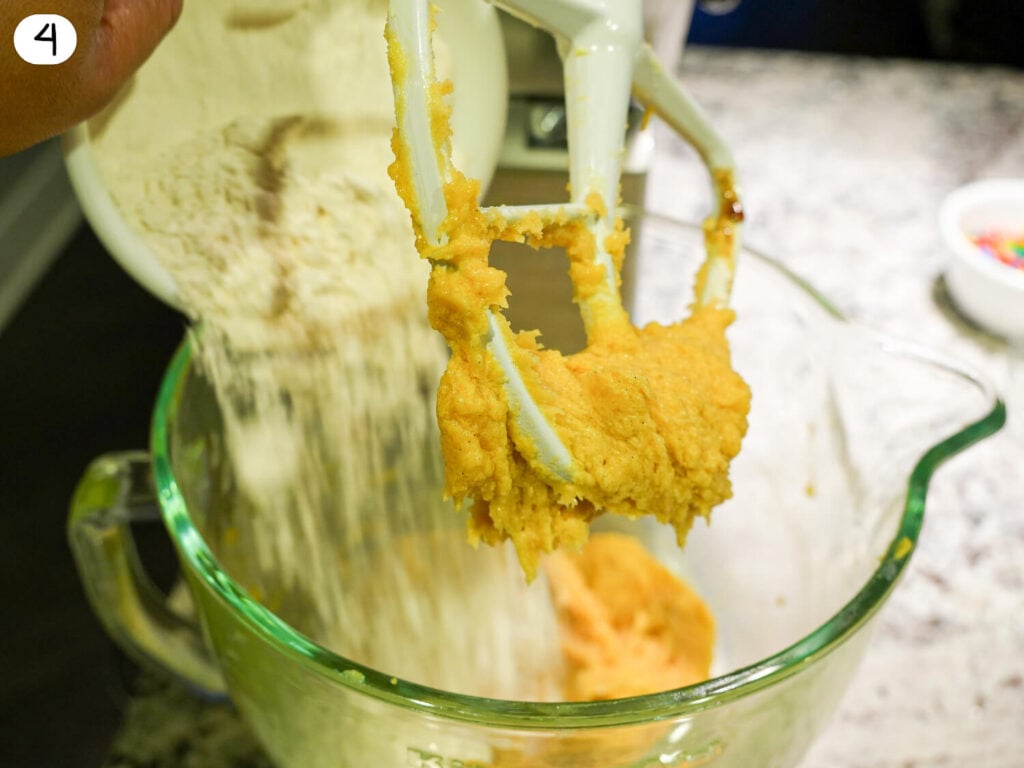 step 4 photo of dry ingredients being added to the mixture