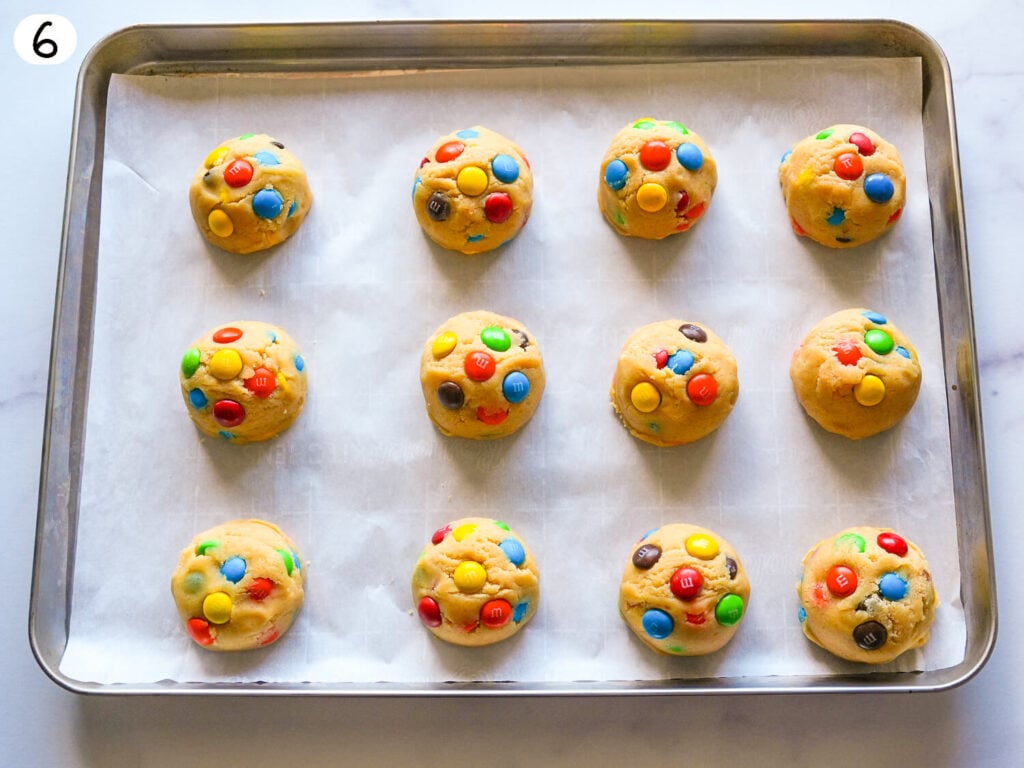 step 6 photo showing allowing the m&m cookie dough to rest