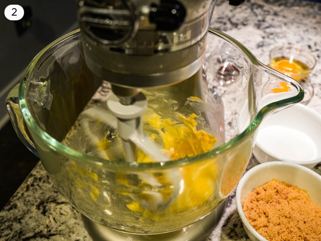 step two photo showing creaming of butter and sugar in a mixer