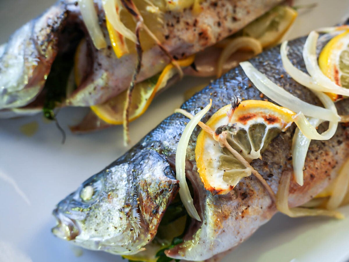 Close up photo of Roasted Branzino