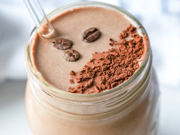 Close up photo of the top of a coffee smoothie