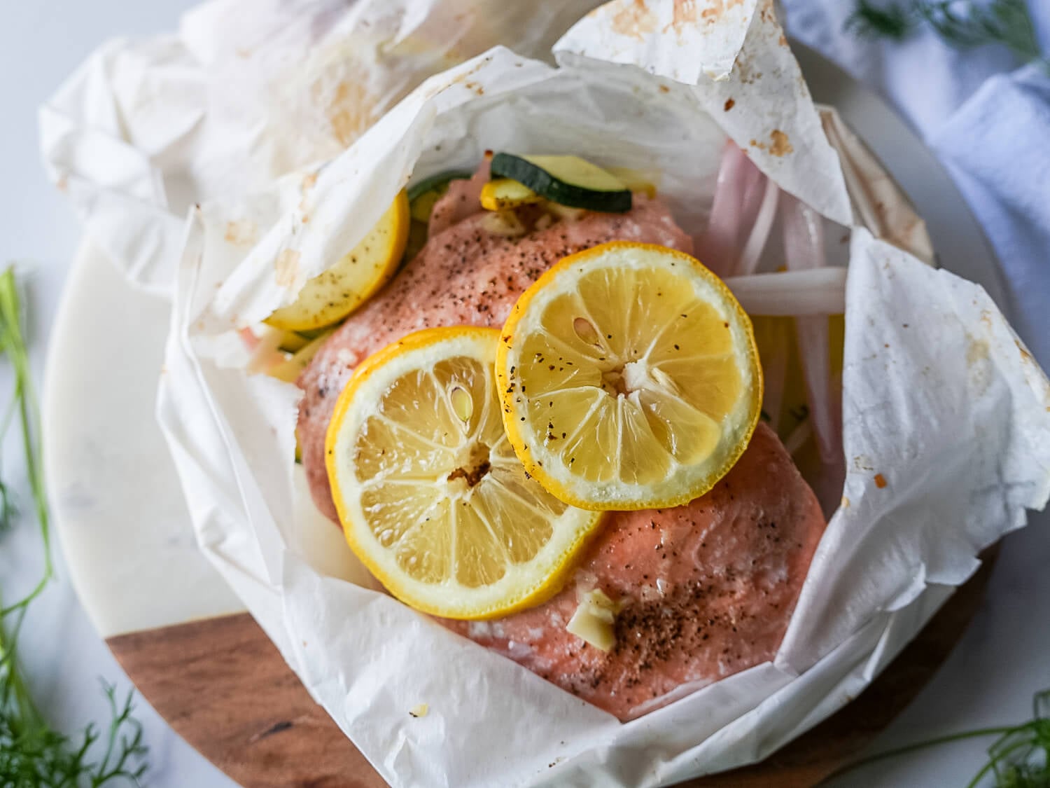 Overhead photo of Salmon en Papillote - Salmon in Parchment Paper (2)