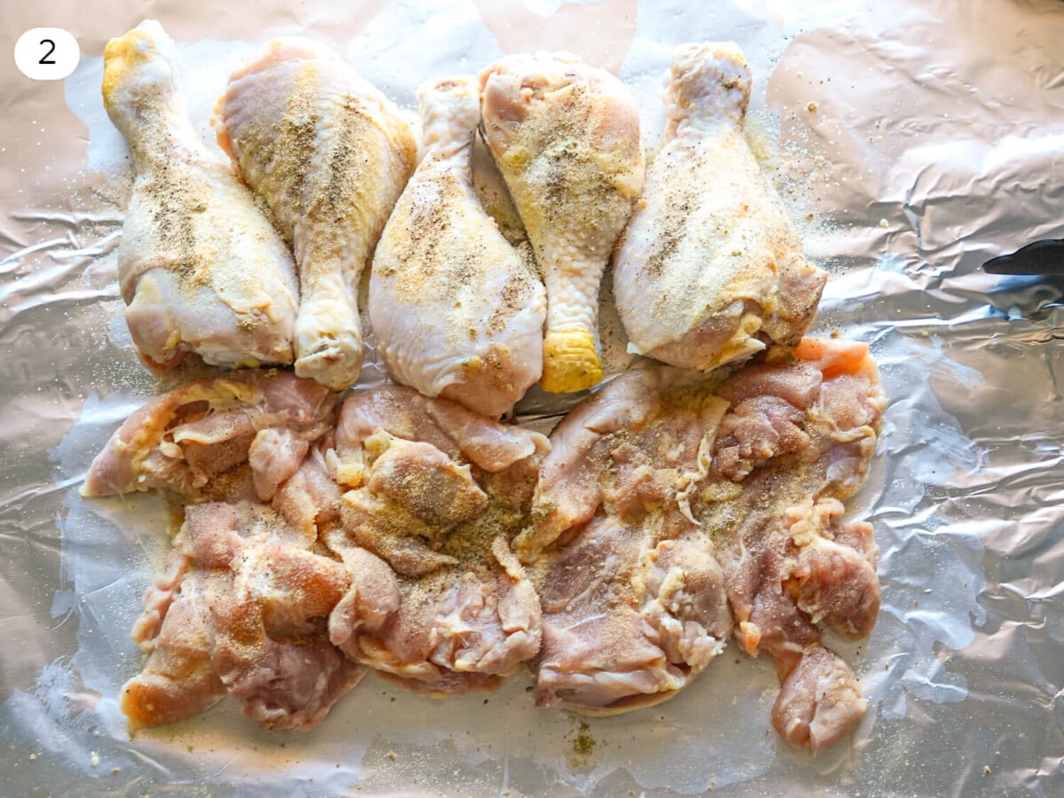Photo of seasoned chicken legs and thighs